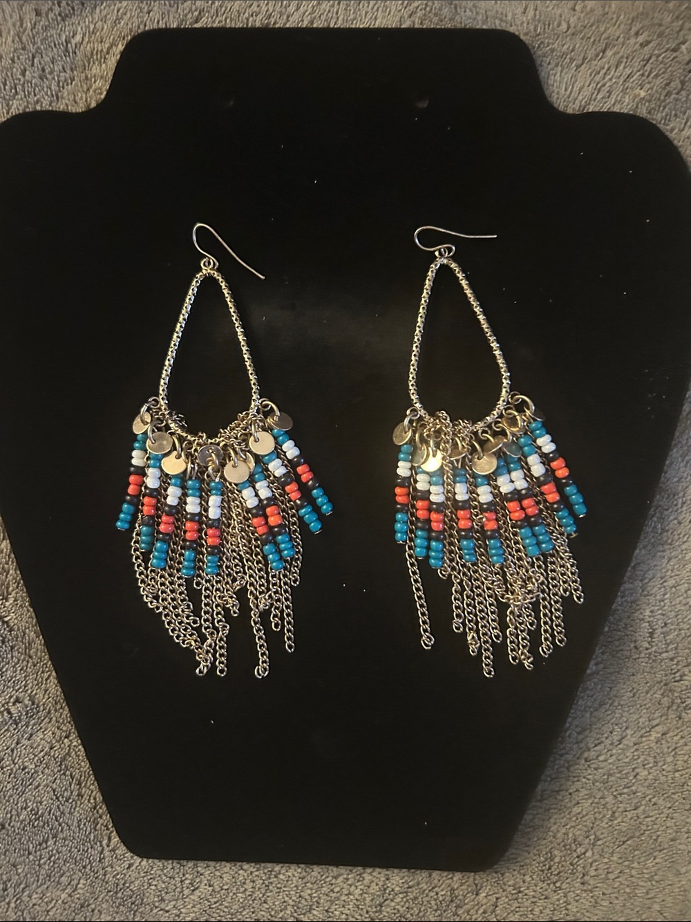 Beaded Fringe Teardrop Dangle Earrings - Multicolor
